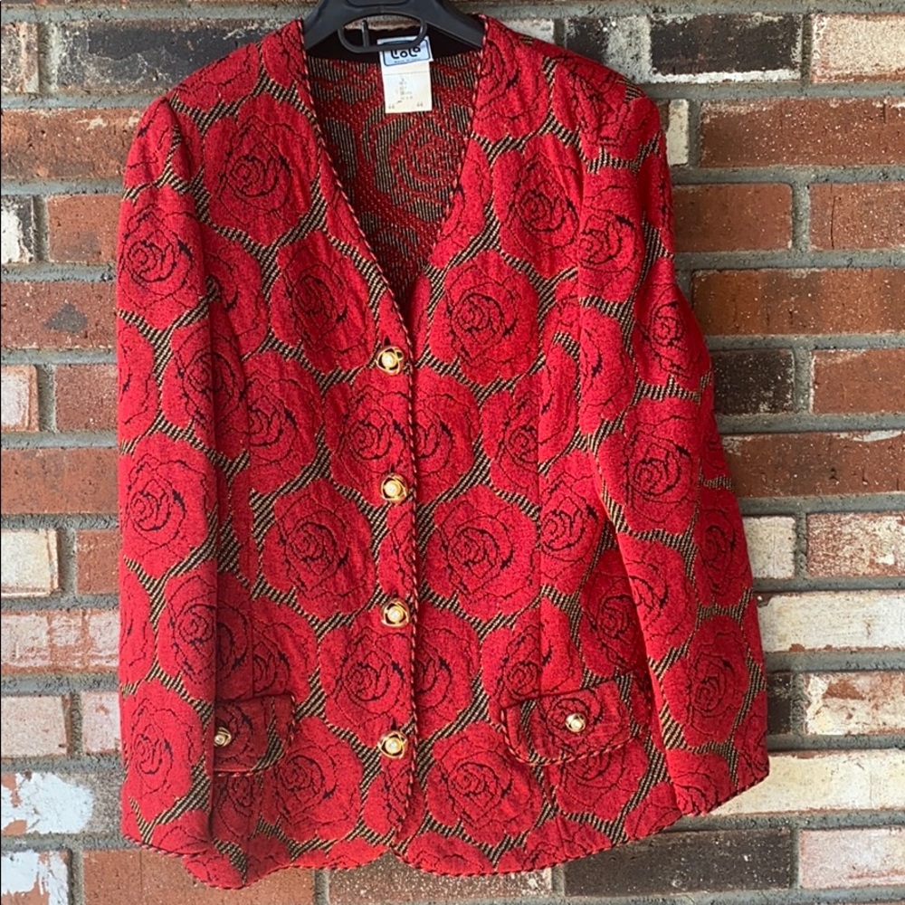 WOMENS Red Roses Liola Jacket Size 44 Made In Italy🇮🇹🌹❤️❣️❤️‍🩹💔❤️‍🔥🧥